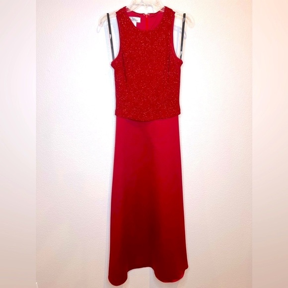 330. Patra Womens Red Holiday Formal Wedding Long Sparkly Sleeveless Dress - Picture 1 of 8